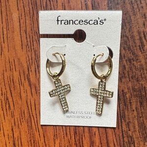 Gold Crystal Cross Hoop Earrings